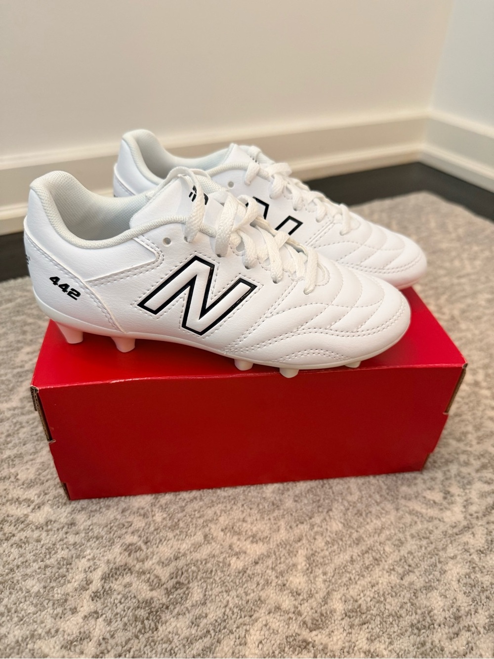 NWT New Balance White Soccer Cleats with Black Logo